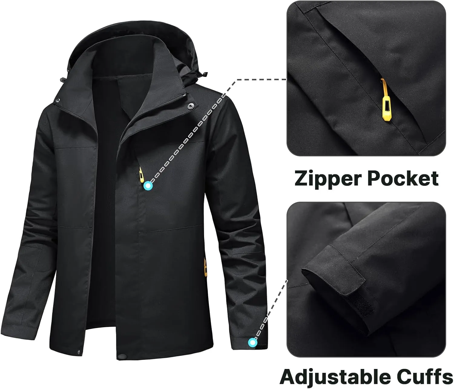 Lamgool Waterproof Jackets for Men Lightweight Rain Jacket Hooded Raincoat Zip Windbreaker for Running Hiking Travel