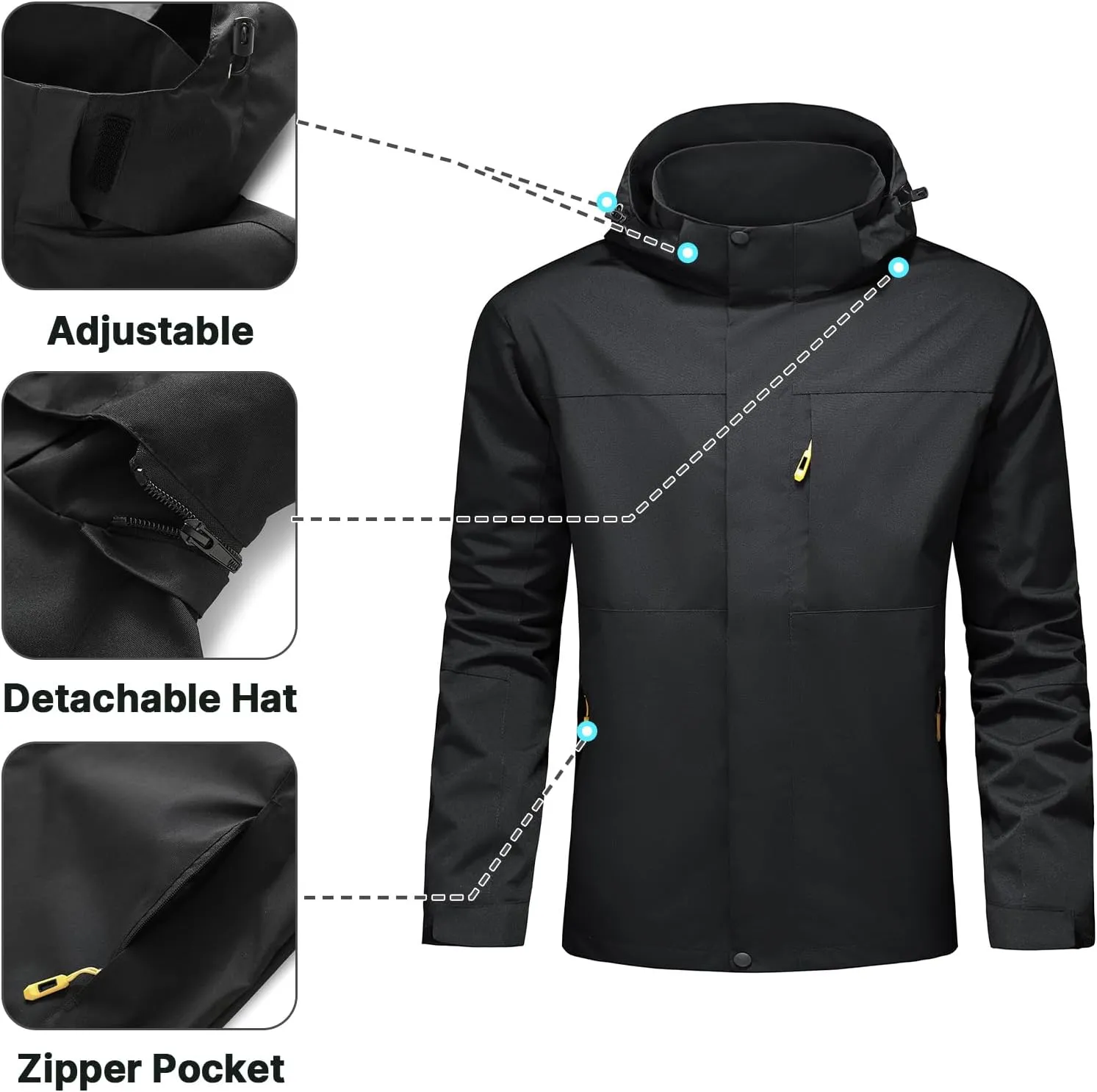 Lamgool Waterproof Jackets for Men Lightweight Rain Jacket Hooded Raincoat Zip Windbreaker for Running Hiking Travel
