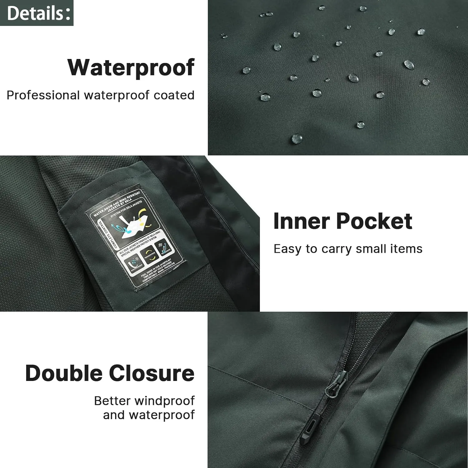 Lamgool Waterproof Jackets for Men Lightweight Rain Jacket Hooded Raincoat Zip Windbreaker for Running Hiking Travel