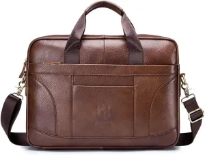 Layer Cowhide Leather Men's Handheld Briefcase Large Capacity Business Leisure Retro Leather Shoulder Cross Bag