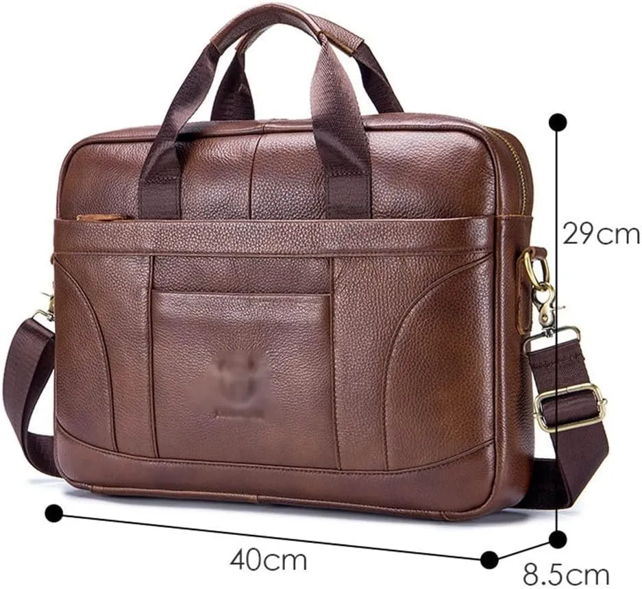 Layer Cowhide Leather Men's Handheld Briefcase Large Capacity Business Leisure Retro Leather Shoulder Cross Bag(E)