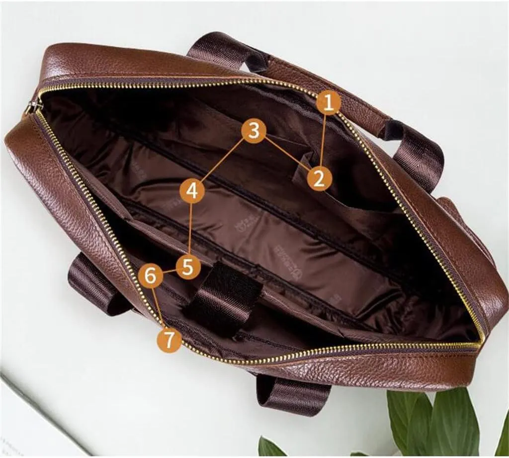 Layer Cowhide Leather Men's Handheld Briefcase Large Capacity Business Leisure Retro Leather Shoulder Cross Bag(E)