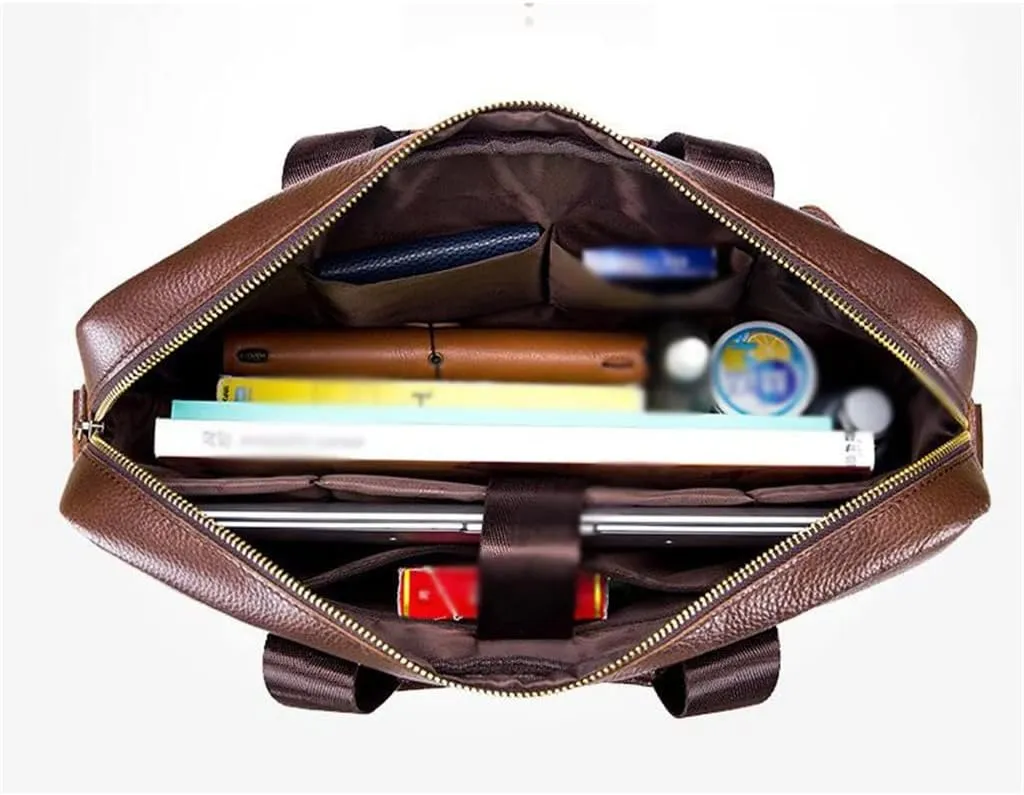 Layer Cowhide Leather Men's Handheld Briefcase Large Capacity Business Leisure Retro Leather Shoulder Cross Bag(E)