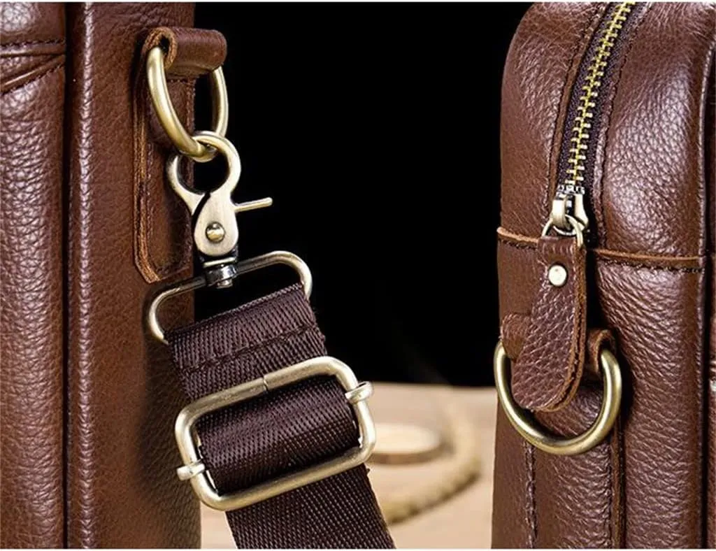 Layer Cowhide Leather Men's Handheld Briefcase Large Capacity Business Leisure Retro Leather Shoulder Cross Bag(E)