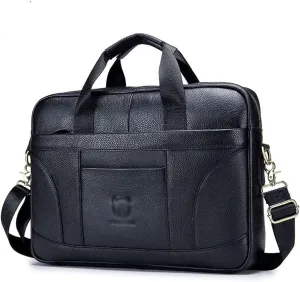 Layer Cowhide Leather Men's Handheld Briefcase Large Capacity Business Leisure Retro Leather Shoulder Cross Bag(E)