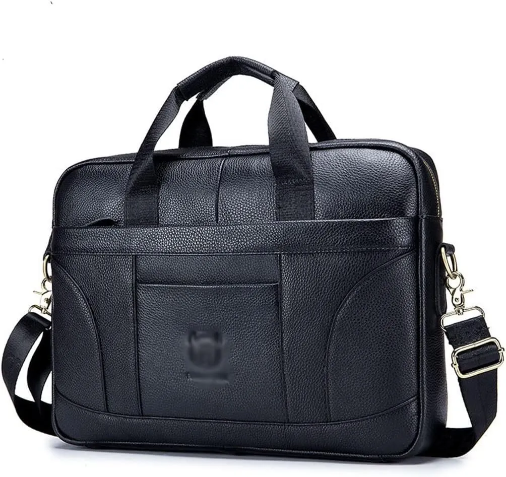 Layer Cowhide Leather Men's Handheld Briefcase Large Capacity Business Leisure Retro Leather Shoulder Cross Bag(E)