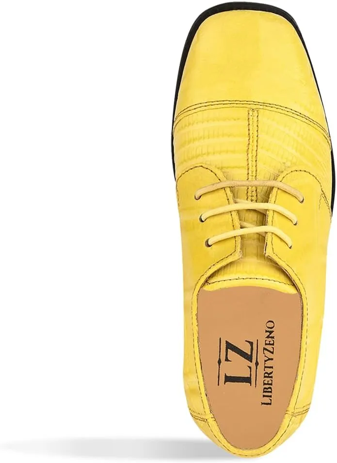 LIBERTYZENO Boys Animal Print Genuine Leather Kids Lace Up Oxford Dress Shoes for Prom Graduation