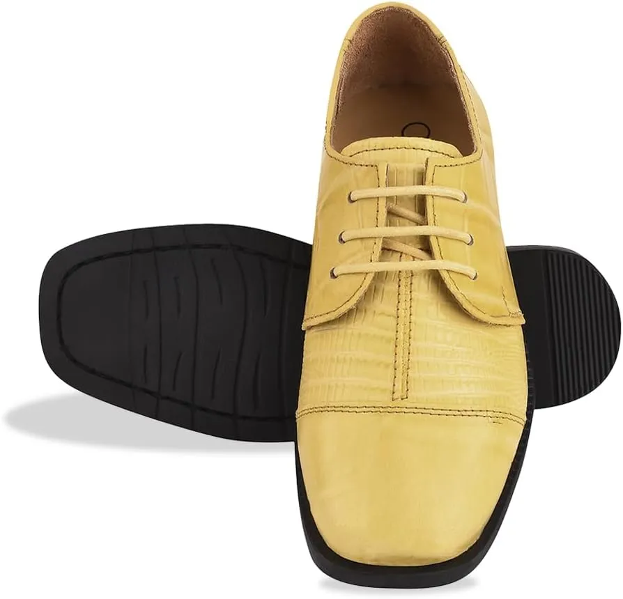 LIBERTYZENO Boys Animal Print Genuine Leather Kids Lace Up Oxford Dress Shoes for Prom Graduation