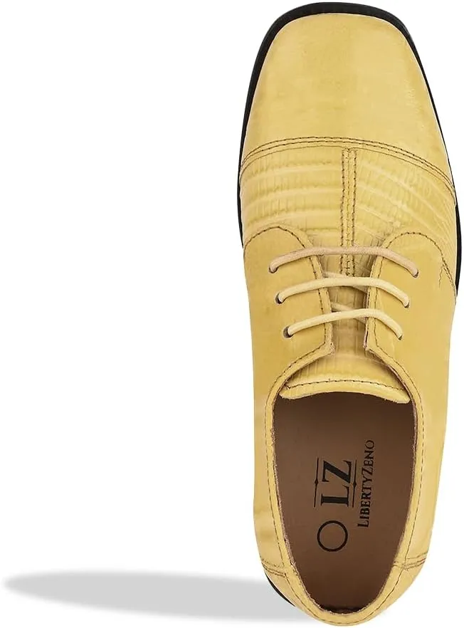 LIBERTYZENO Boys Animal Print Genuine Leather Kids Lace Up Oxford Dress Shoes for Prom Graduation