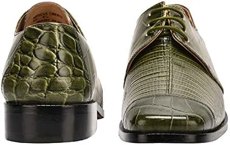 LIBERTYZENO Mens Croco Lizard Print Genuine Leather Adults Slip On & Lace Up Oxford Dress Shoes for Prom Graduation