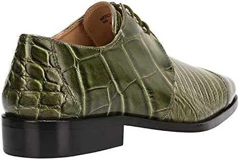LIBERTYZENO Mens Croco Lizard Print Genuine Leather Adults Slip On & Lace Up Oxford Dress Shoes for Prom Graduation