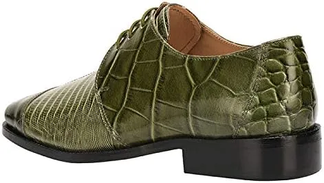 LIBERTYZENO Mens Croco Lizard Print Genuine Leather Adults Slip On & Lace Up Oxford Dress Shoes for Prom Graduation