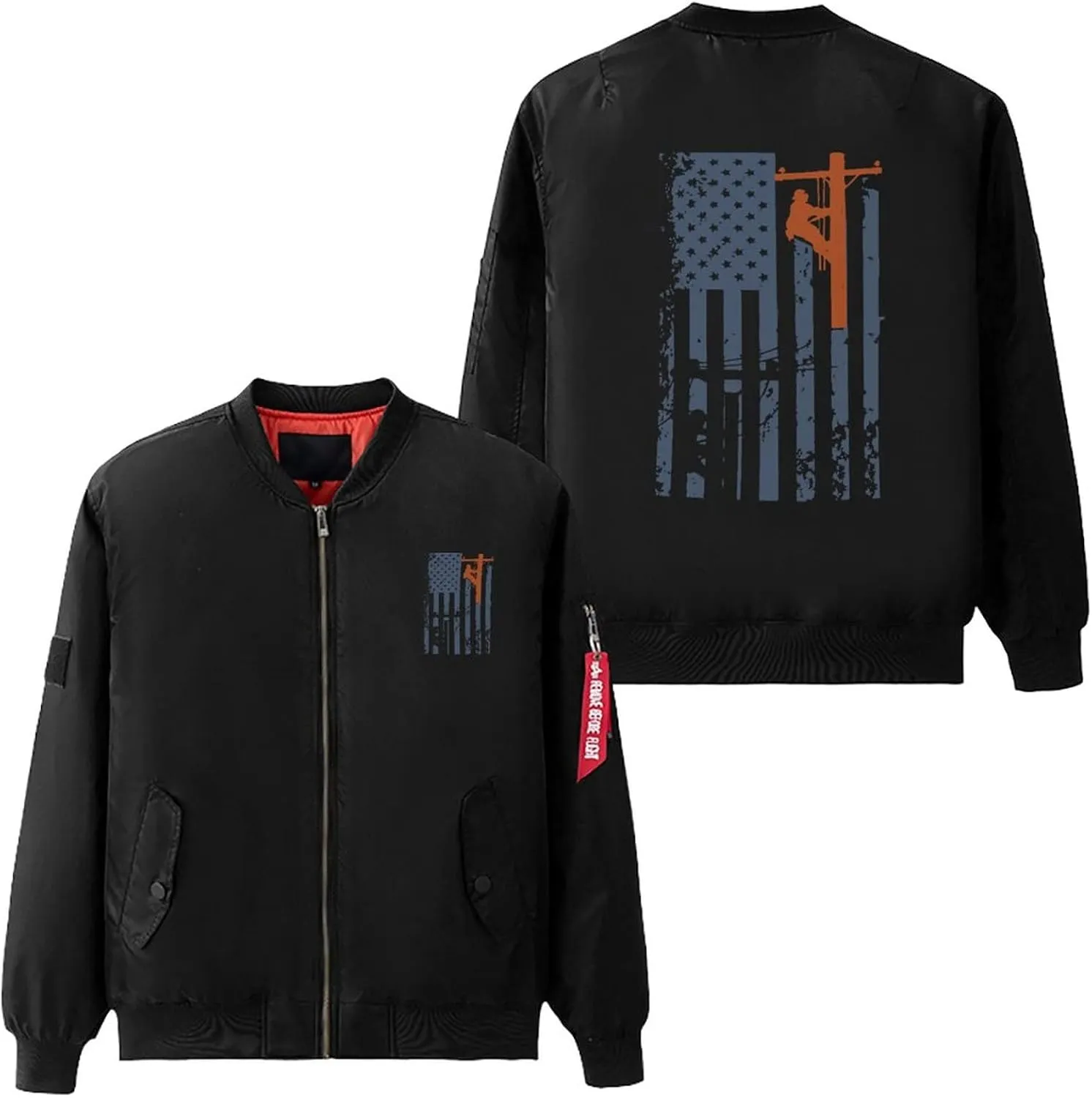 Lineman Flag Bomber Jacket Men Windproof Windbreaker Jacket Coat