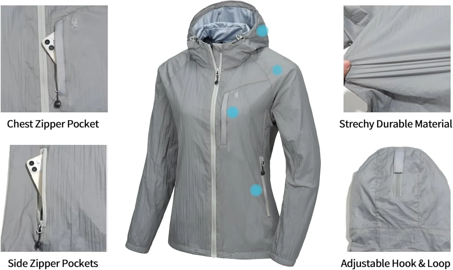 Little Donkey Andy Women's Packable Lightweight Hooded Jacket Windproof Windbreaker with Recycled Insulation