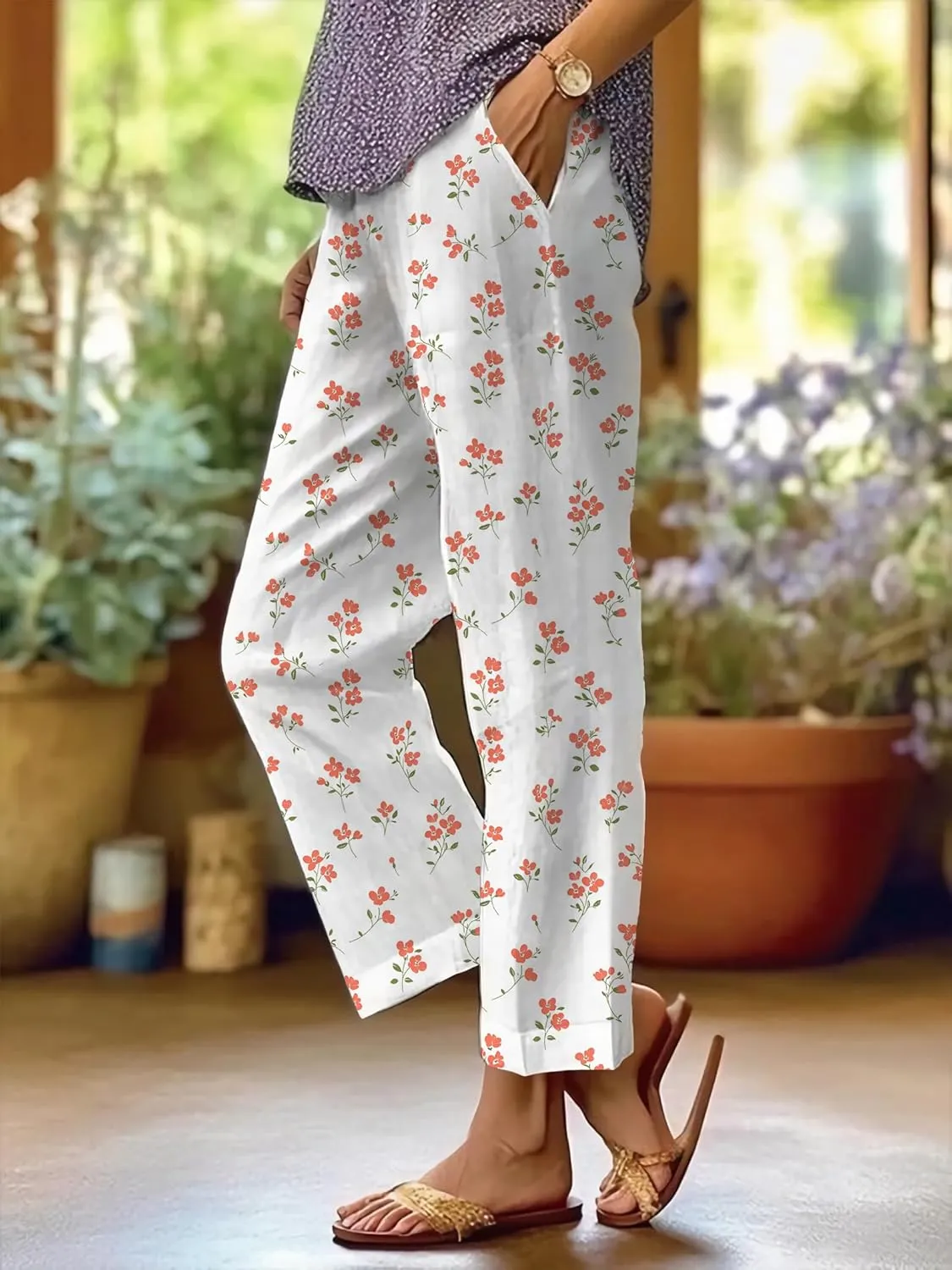 Loose Trendy Pants for Women Lightweight 2025 Elastic Waist Breathable Yoga Casual Beach Trousers with Pocket