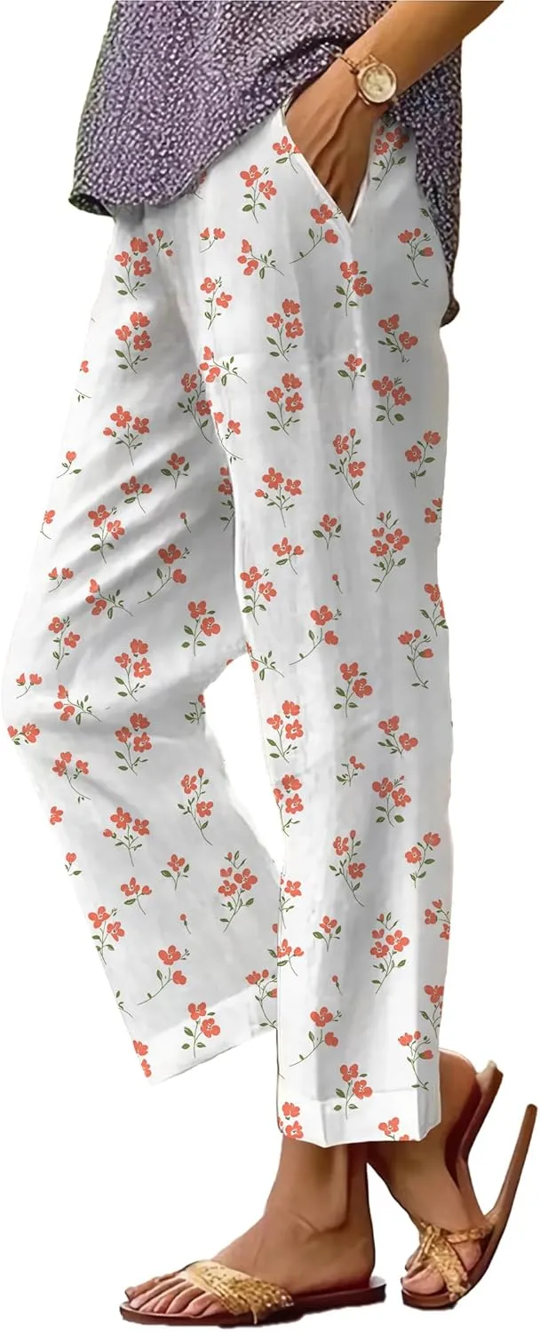 Loose Trendy Pants for Women Lightweight 2025 Elastic Waist Breathable Yoga Casual Beach Trousers with Pocket