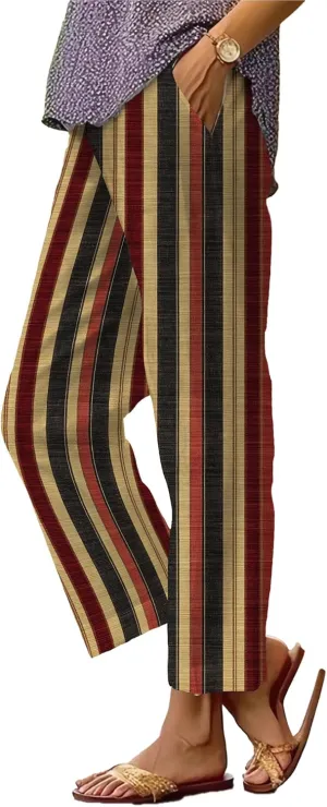 Loose Trendy Pants for Women Lightweight 2025 Elastic Waist Breathable Yoga Casual Beach Trousers with Pocket