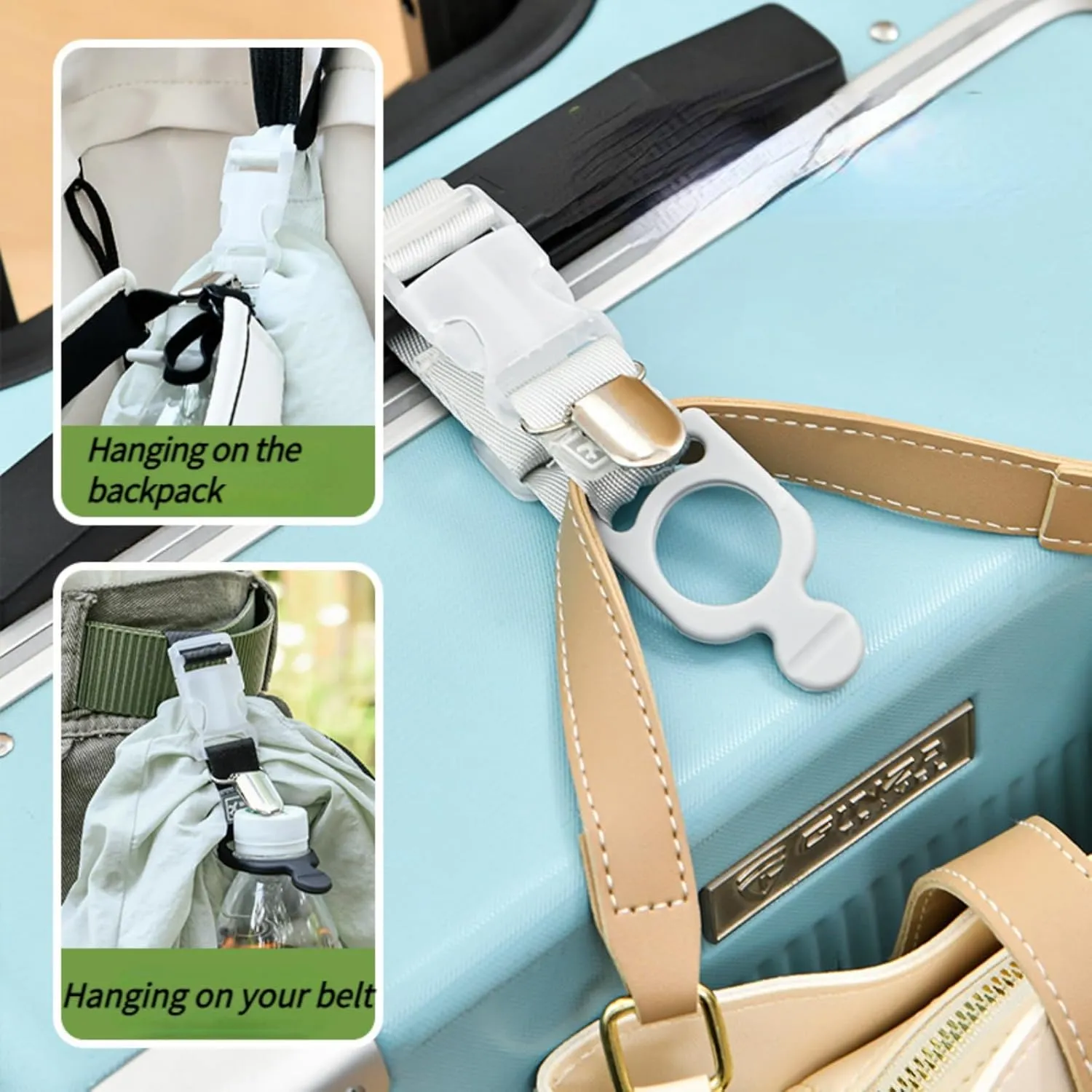 Luggage Straps,2 PCS Luggage Strap Jacket Gripper,Adjustable Add-A-Bag Suitcase Belts with Hat Clip & Water Bottle Carrier for Hiking,Travel (Black)
