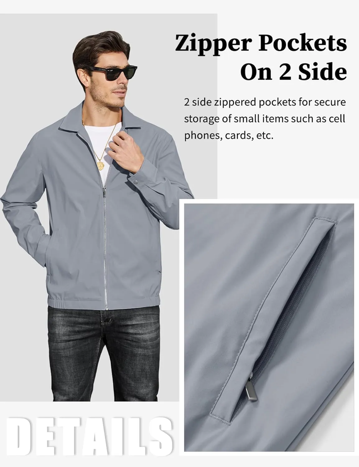 MAGCOMSEN Men's Lightweight Jackets Full Zip Up Light Coat Laydown Collar Jacket Casual Windbreaker Jacket with Zip Pockets