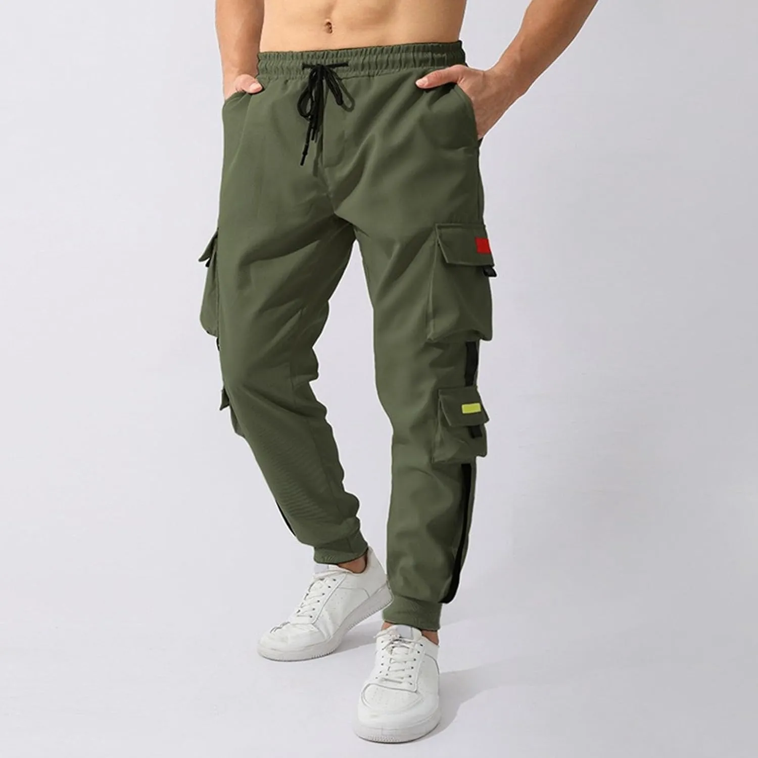 Men's Drawstring Casual Military Work Pants Comfort Tapered Cargo Outdoor Pants Comfort Regular Fit Trousers