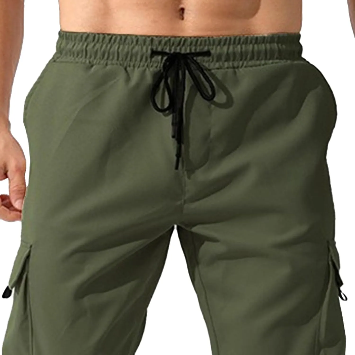 Men's Drawstring Casual Military Work Pants Comfort Tapered Cargo Outdoor Pants Comfort Regular Fit Trousers