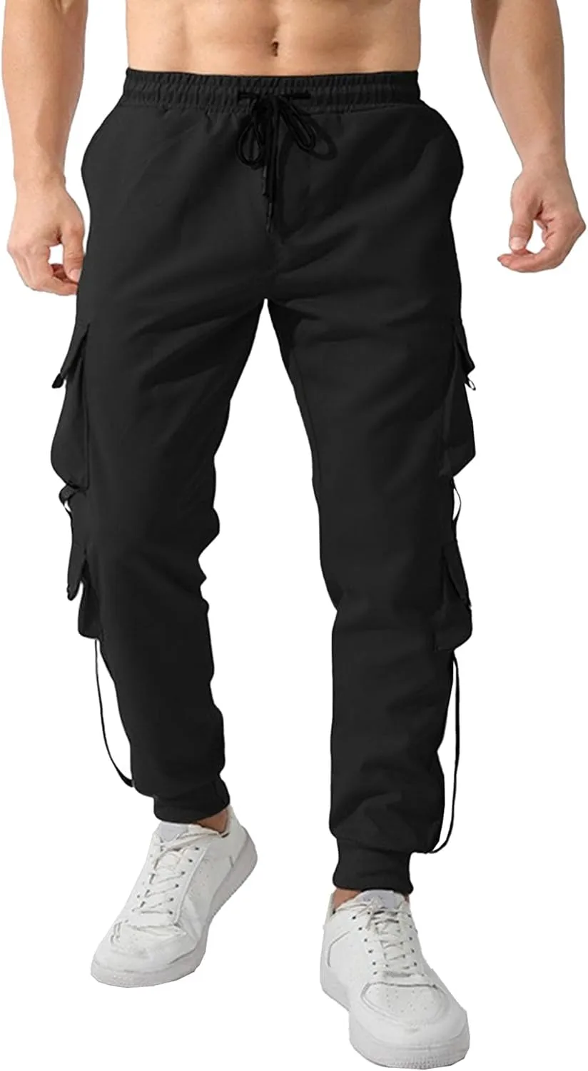 Men's Drawstring Casual Military Work Pants Comfort Tapered Cargo Outdoor Pants Comfort Regular Fit Trousers