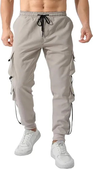 Men's Drawstring Casual Military Work Pants Comfort Tapered Cargo Outdoor Pants Comfort Regular Fit Trousers