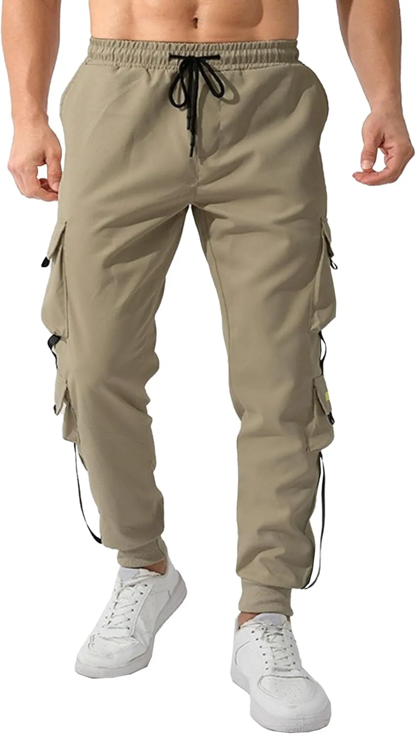 Men's Drawstring Casual Military Work Pants Comfort Tapered Cargo Outdoor Pants Comfort Regular Fit Trousers