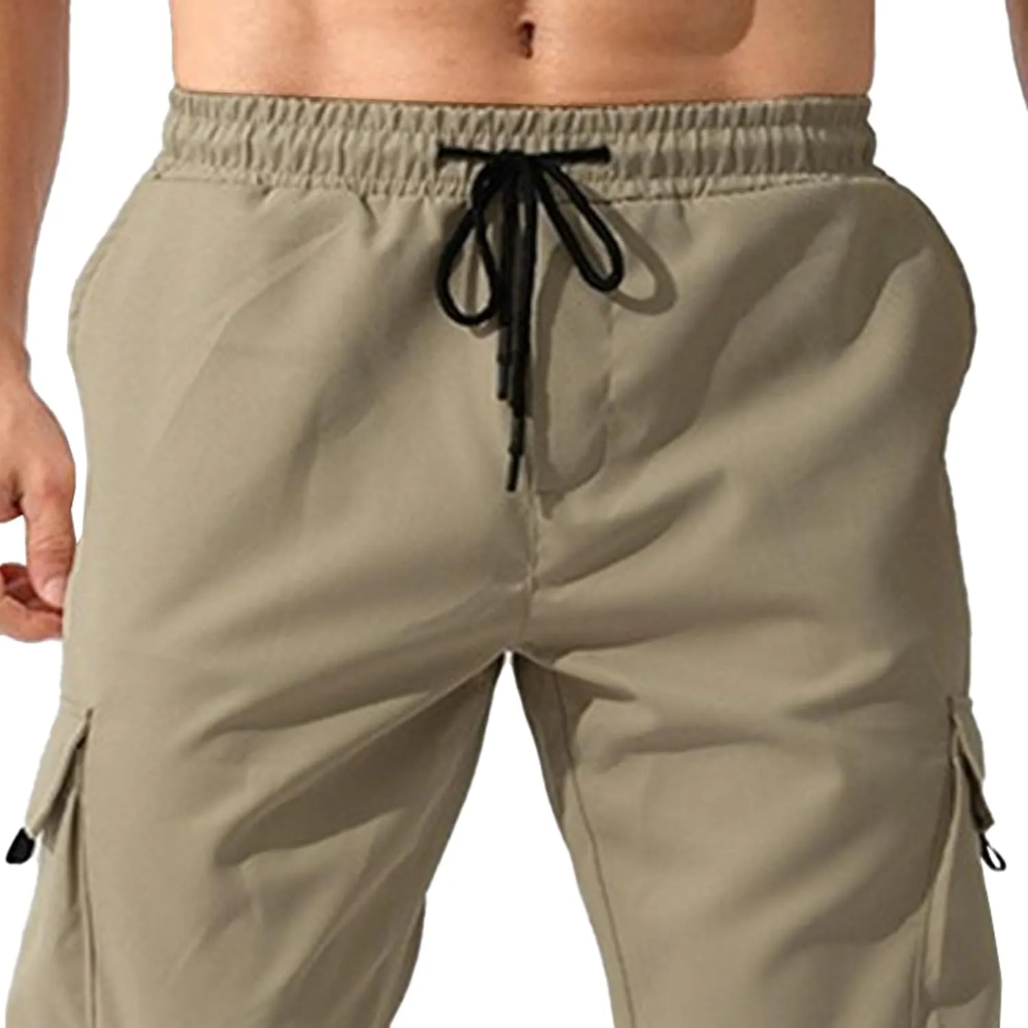 Men's Drawstring Casual Military Work Pants Comfort Tapered Cargo Outdoor Pants Comfort Regular Fit Trousers