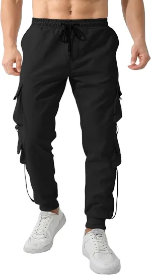 Men's Drawstring Casual Military Work Pants Comfort Tapered Cargo Outdoor Pants Comfort Regular Fit Trousers