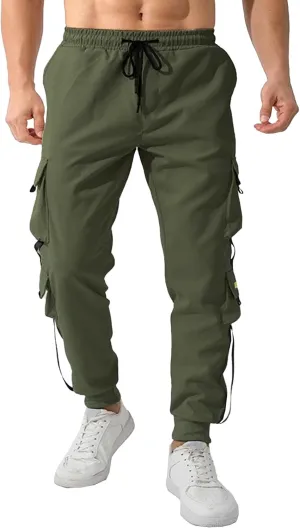 Men's Drawstring Casual Military Work Pants Comfort Tapered Cargo Outdoor Pants Comfort Regular Fit Trousers