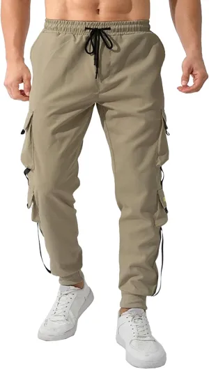 Men's Drawstring Casual Military Work Pants Comfort Tapered Cargo Outdoor Pants Comfort Regular Fit Trousers