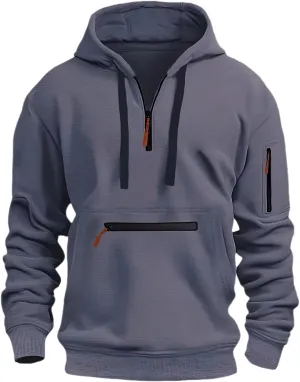 Men's Hoodies Quarter Zip Pullover Vintage Workout Running Active Hoodies with Pockets Military Tactical Sweatshirt