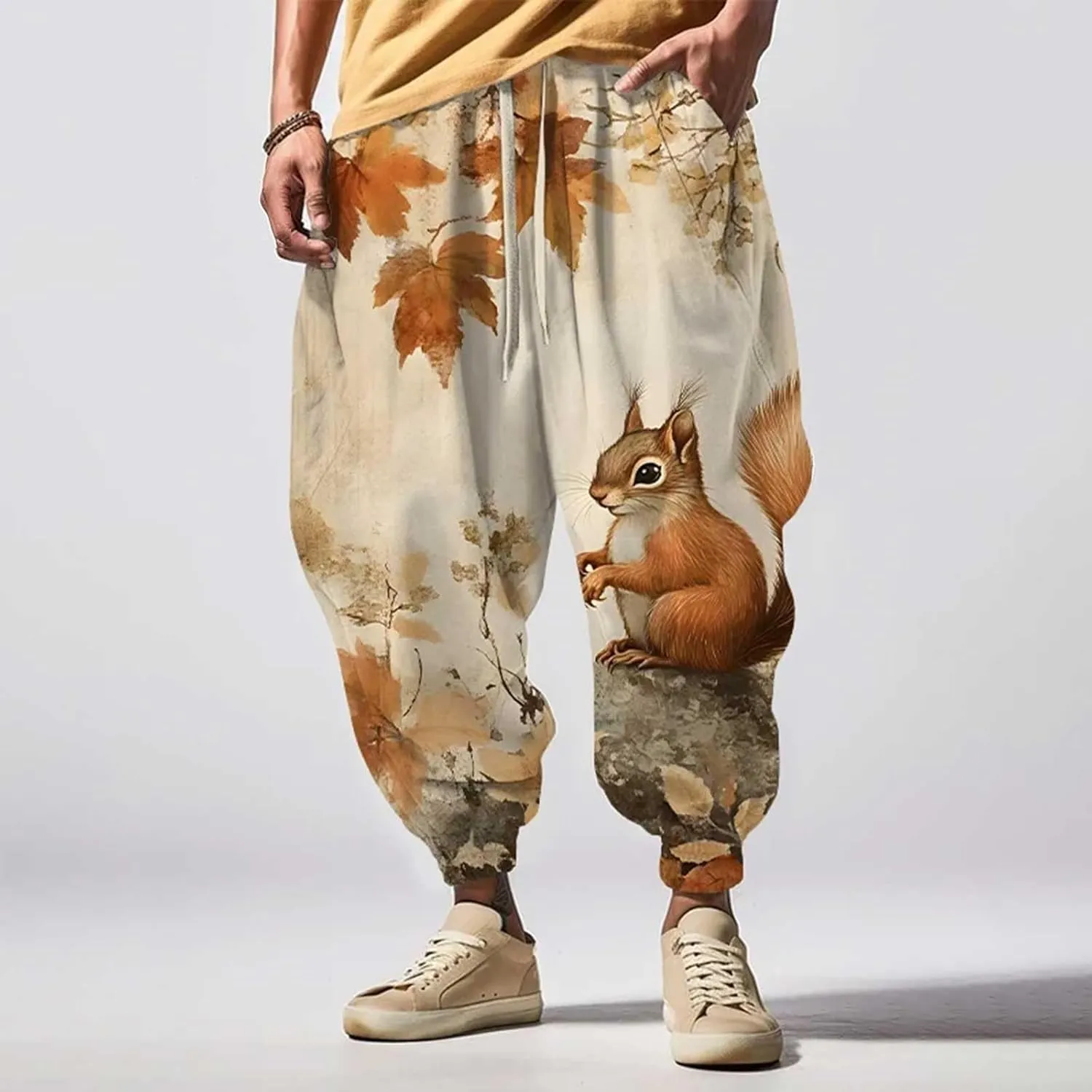 Mens Linen Cargo Jogger Pant Street Feel Casual Sweatpants Casual Wide Leg Jogger Pants Baggy Pants for Men Baggy