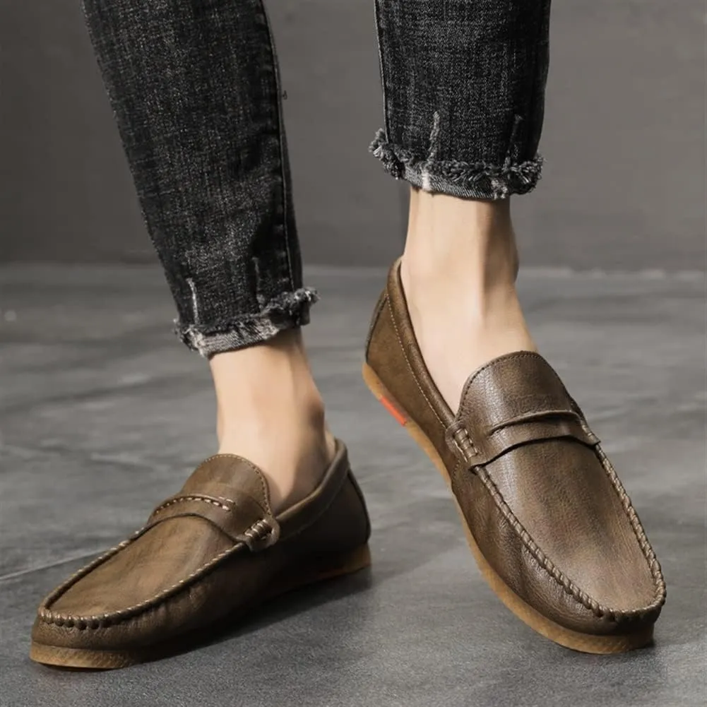Men's Loafers Shoes Penny Loafer Vegan Leather Stitching Details Round Toe Rubber Sole Anti-Slip Slip Resistant Flat Heel Wedding Slip-on
