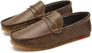 Men's Loafers Shoes Penny Loafer Vegan Leather Stitching Details Round Toe Rubber Sole Anti-Slip Slip Resistant Flat Heel Wedding Slip-on