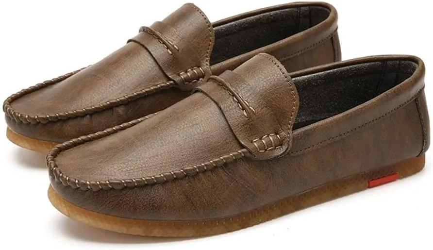 Men's Loafers Shoes Penny Loafer Vegan Leather Stitching Details Round Toe Rubber Sole Anti-Slip Slip Resistant Flat Heel Wedding Slip-on