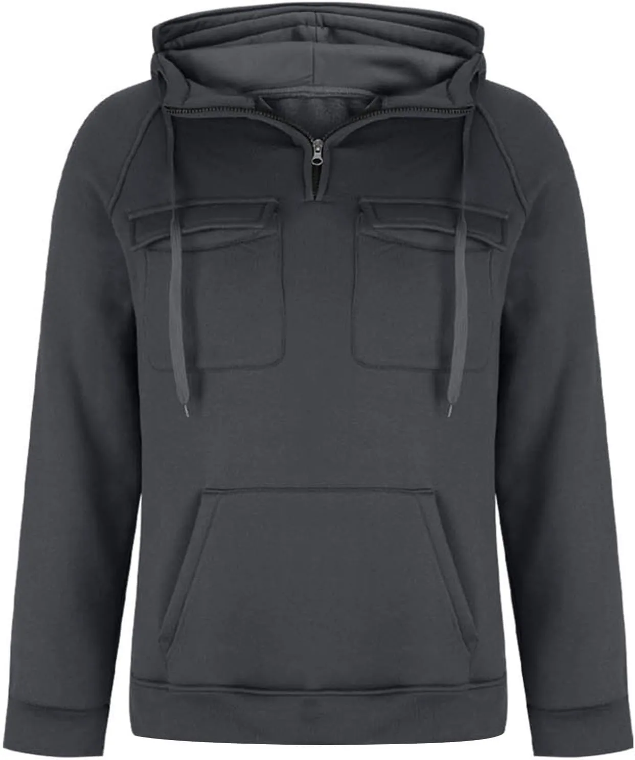 Men's Tactical Hoodies Solid Color Quarter Zip Sweatshirt Multi Pockets Jakcets Fleece Winter Warm Oversized Pullover