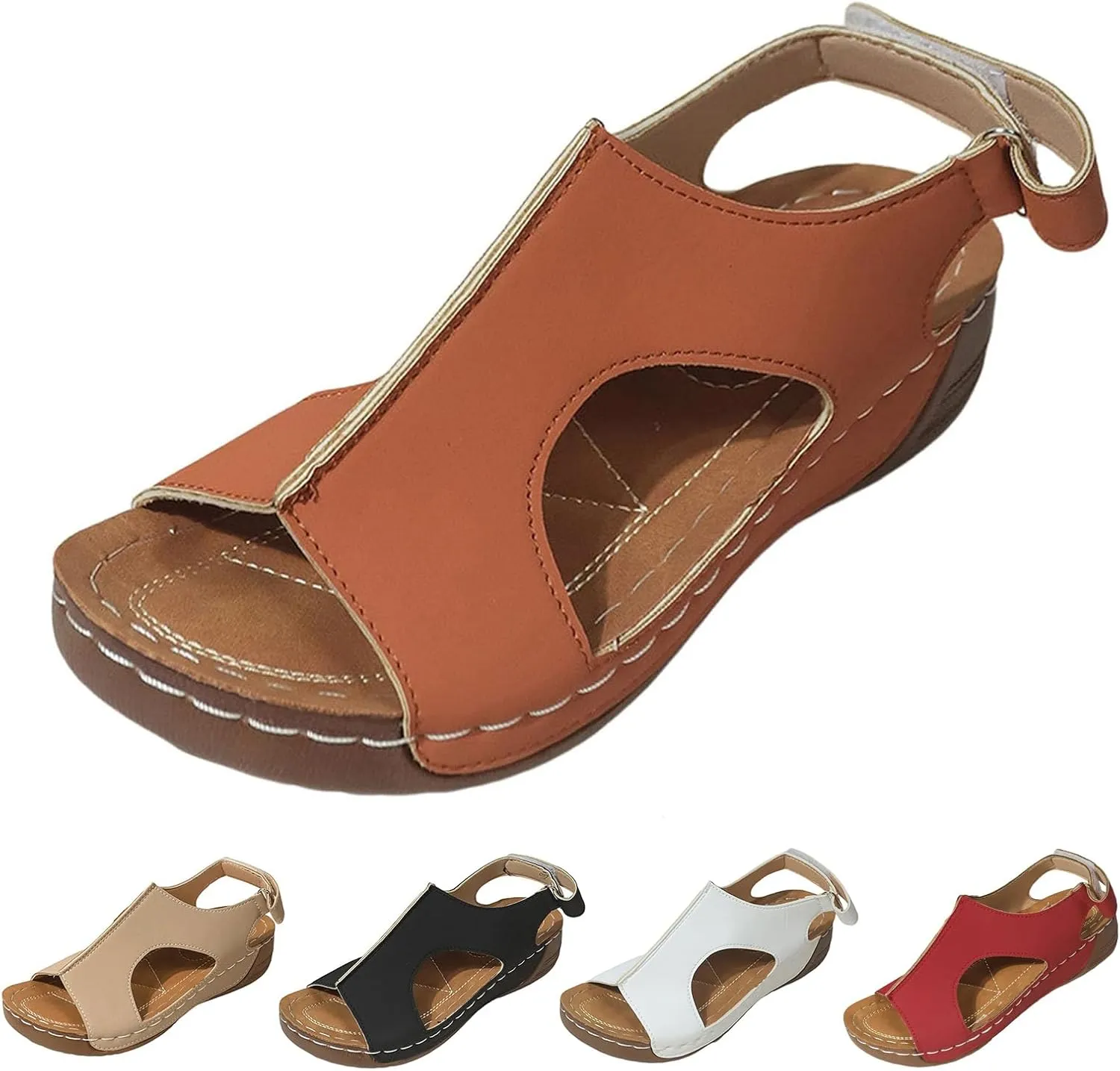 Orthopedic Sandals for Women with Arch Support Comfortable Wedge Sandal Summer Ankle Strap Open Toe Wedge Dressy Sandals Casual Dressy Open Back Sandal Platform Slip On Shoes for All Day Wear