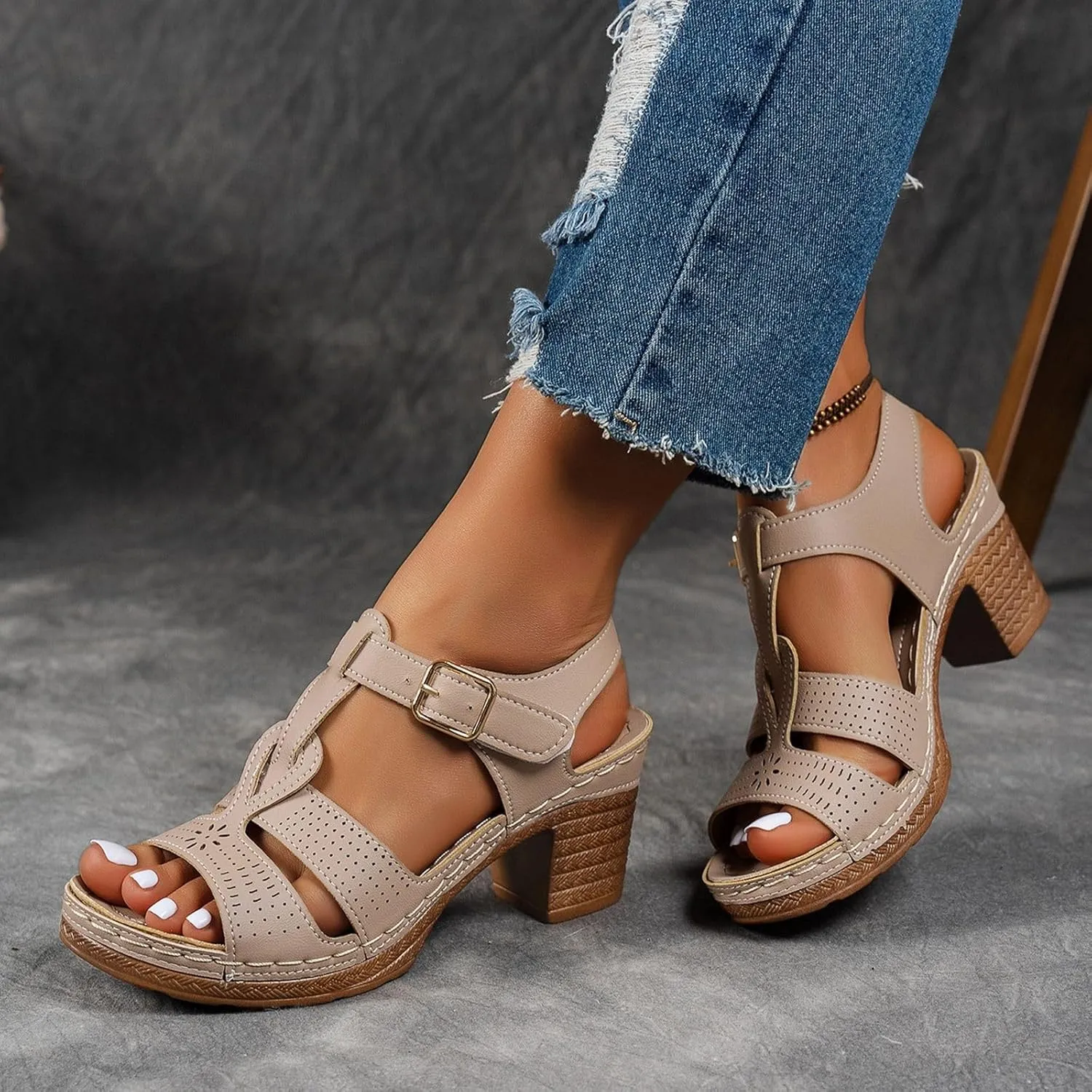 Orthopedic Sandals Women Wedge Shoes Comfortable Womens Sandal Dressy Summer Flip Flops Fashion Walking Wedges with Adjustable Ankle Buckle