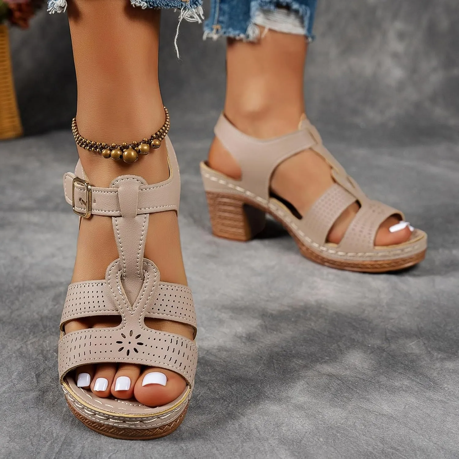 Orthopedic Sandals Women Wedge Shoes Comfortable Womens Sandal Dressy Summer Flip Flops Fashion Walking Wedges with Adjustable Ankle Buckle