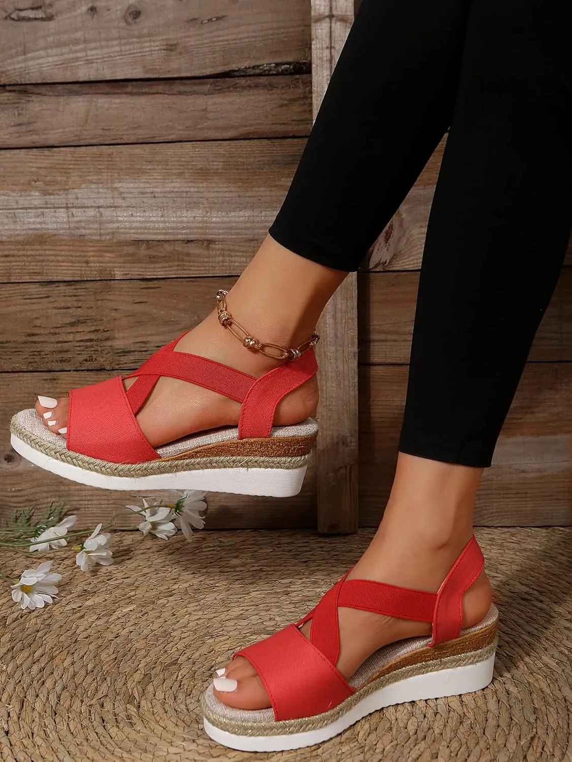 Orthopedic Wedge Sandals for Women Summer Dressy Flat Open Toe Ankle Strap Sandals Platform Espadrilles Casual Strappy Slip on Sandals Beach Non Slip Sandals Comfortable Outdoor Shoes