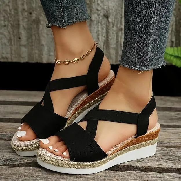 Orthopedic Wedge Sandals for Women,Strappy Sandals for Women,Dressy Summer Comfortable Walking Espadrilles Open Toe Buckle Ankle Strap Wedges Sandals Heels Platform Casual Beach Shoes 2025 Vacation