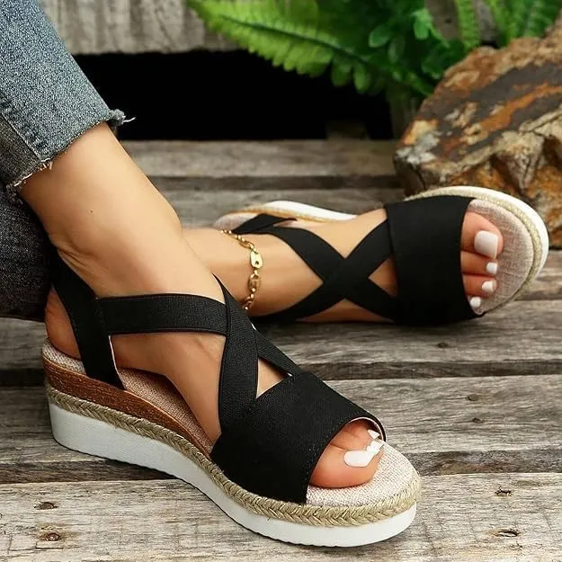 Orthopedic Wedge Sandals for Women,Strappy Sandals for Women,Dressy Summer Comfortable Walking Espadrilles Open Toe Buckle Ankle Strap Wedges Sandals Heels Platform Casual Beach Shoes 2025 Vacation