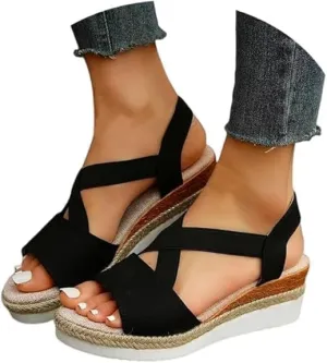 Orthopedic Wedge Sandals for Women,Strappy Sandals for Women,Dressy Summer Comfortable Walking Espadrilles Open Toe Buckle Ankle Strap Wedges Sandals Heels Platform Casual Beach Shoes 2025 Vacation