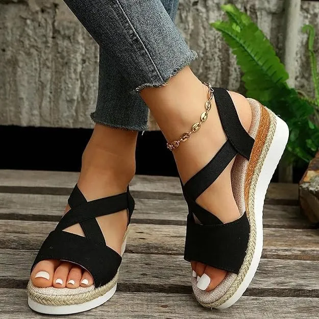 Orthopedic Wedge Sandals for Women,Strappy Sandals for Women,Dressy Summer Comfortable Walking Espadrilles Open Toe Buckle Ankle Strap Wedges Sandals Heels Platform Casual Beach Shoes 2025 Vacation