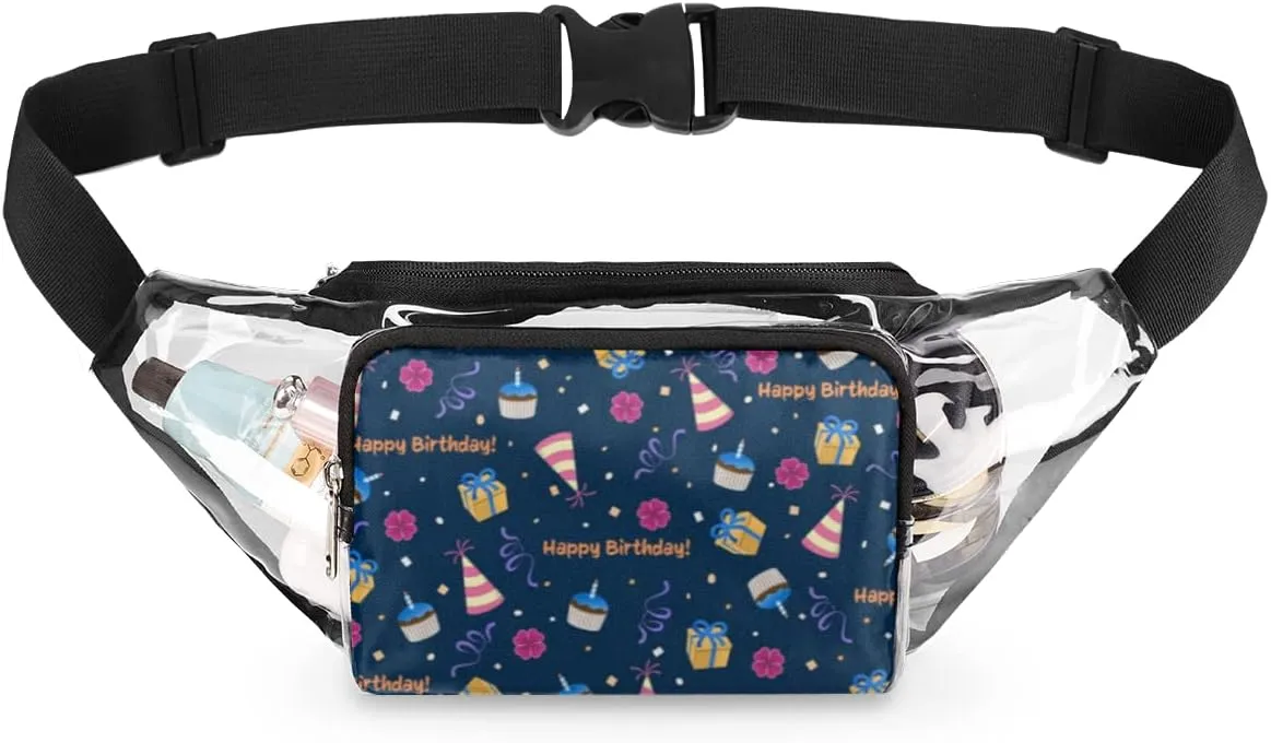 Party Hat Clear Fanny Pack Stadium Approved Adjustable Clear Belt Bag Cute Waist Bags for Women Men Travel Sports Events Hiking Concerts