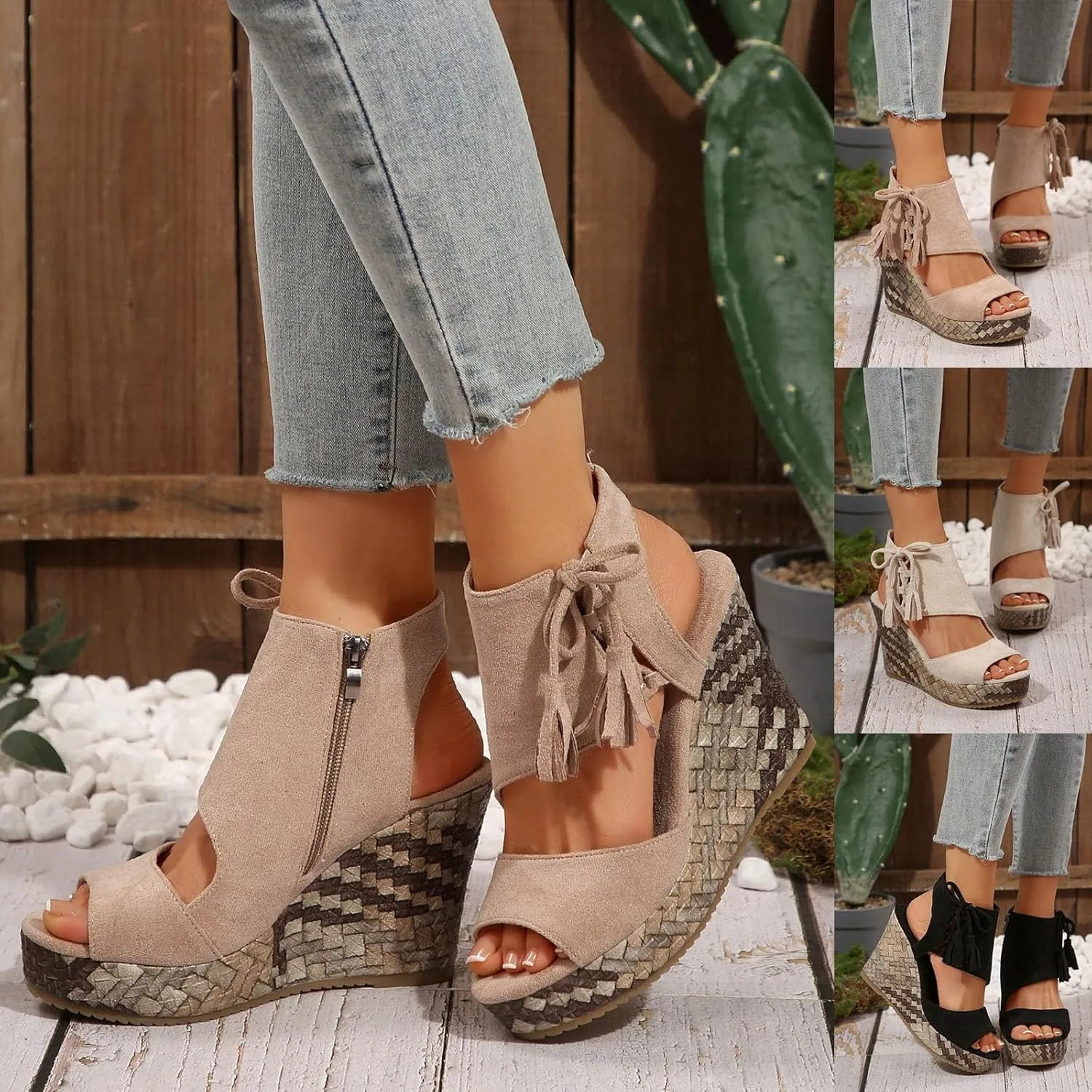 Platform Wedge Sandals for Women Dressy Summer Comfortable Wedge Sandals Ankle Strap Open Toe Espadrilles Sandal Slip On Walking Shoes Wide Width Casual Boho Dress Shoes