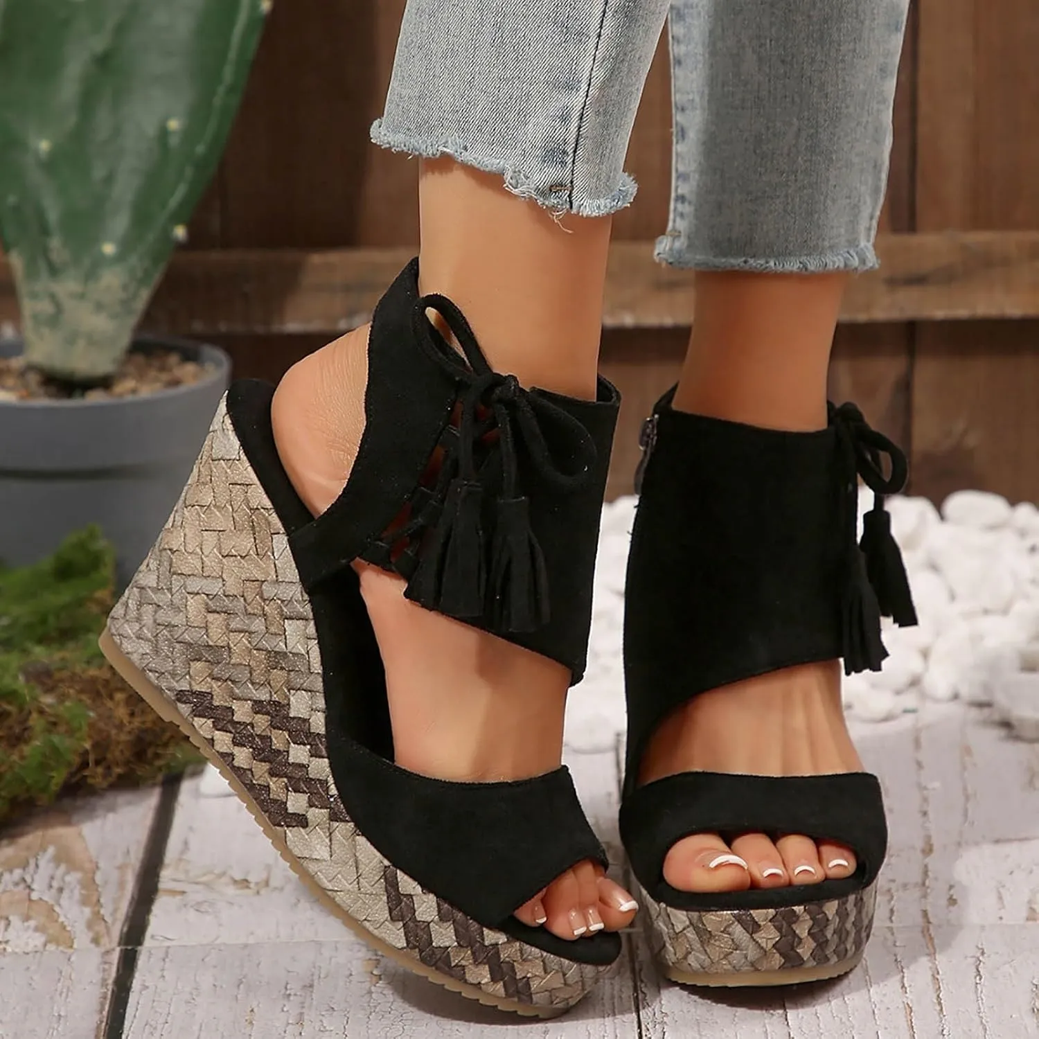 Platform Wedge Sandals for Women Dressy Summer Comfortable Wedge Sandals Ankle Strap Open Toe Espadrilles Sandal Slip On Walking Shoes Wide Width Casual Boho Dress Shoes