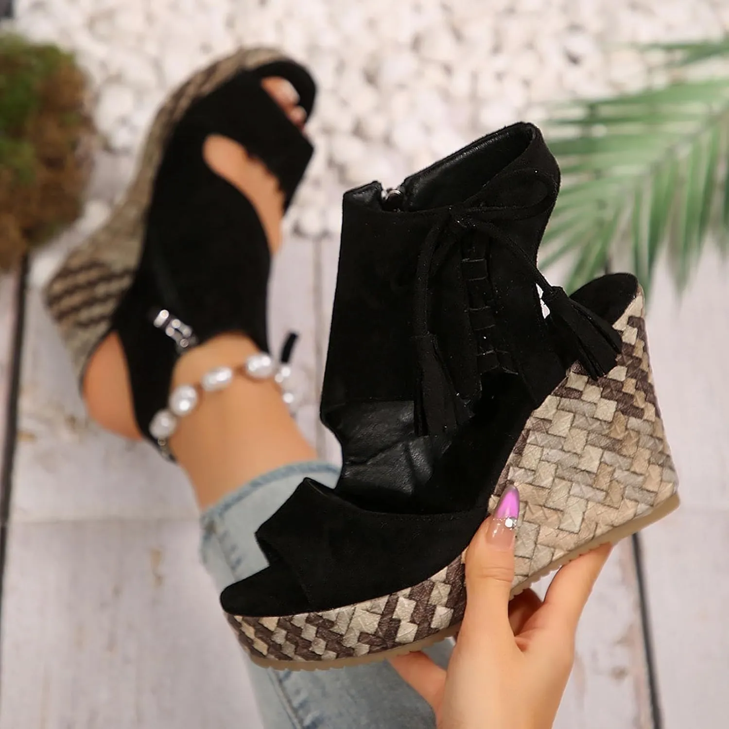 Platform Wedge Sandals for Women Dressy Summer Comfortable Wedge Sandals Ankle Strap Open Toe Espadrilles Sandal Slip On Walking Shoes Wide Width Casual Boho Dress Shoes